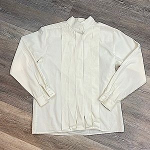 Talbots Cream Cotton Pleat Front Low Collar Size 10